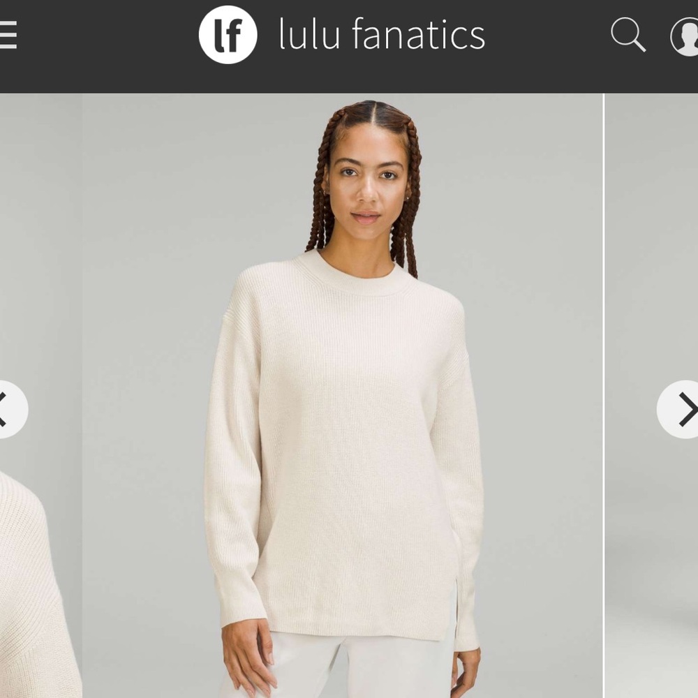 Lululemon Merino Wool-Blend Ribbed Crewneck Sweater Sz 12 White Opal 1283